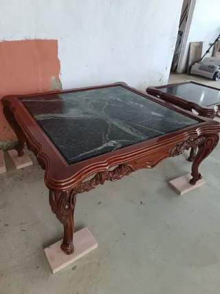 Conjunto mesas centro mármol y madera