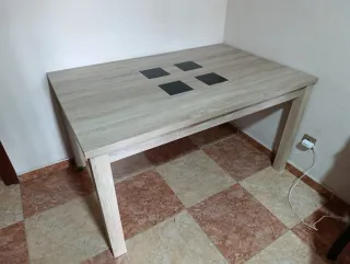Mesa comedor ampliable madera y cristal