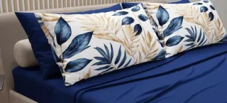 Lenzuola matrimoniali blu e bianche