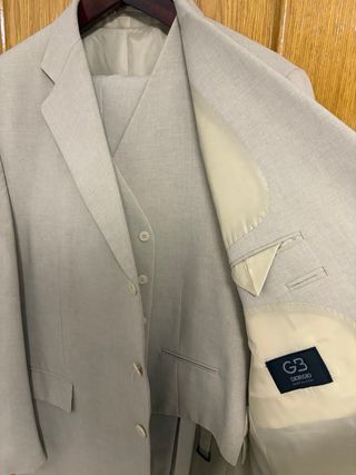 Traje vintage 3 piezas chaleco beige talla 60