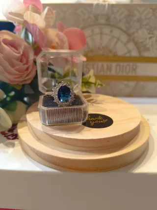 Anillo Plata Circonita Azul Sintética ajustable