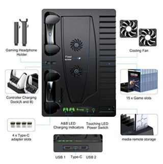 Soporte PS5 con ventilador + carga mandos