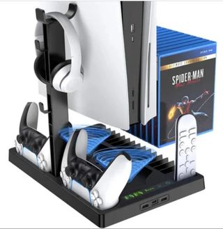 Soporte PS5 con ventilador + carga mandos
