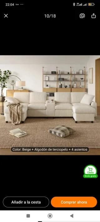 Sofá modular 4 plazas corduroy beige