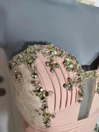 Vestido fiesta rosa Forever Unique T36 pedrería