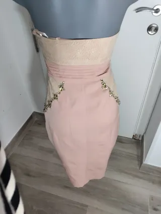 Vestido fiesta rosa Forever Unique T36 pedrería