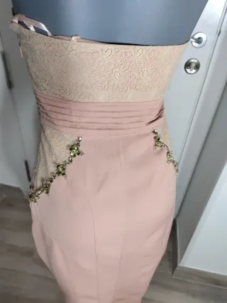 Vestido fiesta rosa Forever Unique T36 pedrería