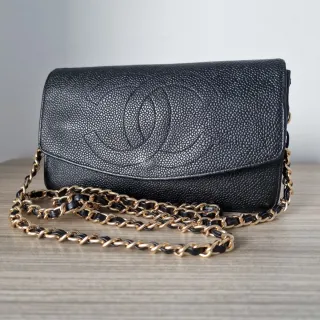 Bolso Cartera Chanel Piel Negra Cadena Dorada