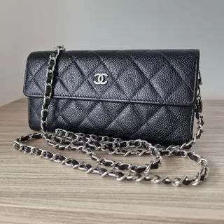 Bolso Cartera Chanel Piel Caviar Plateado