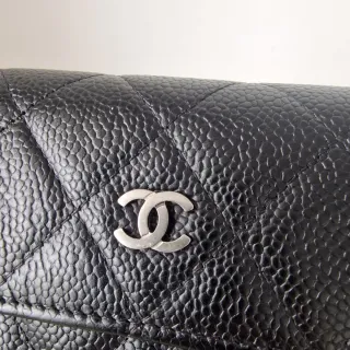 Bolso Cartera Chanel Piel Caviar Plateado
