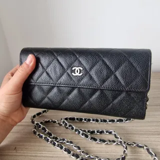 Bolso Cartera Chanel Piel Caviar Plateado