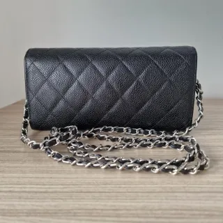 Bolso Cartera Chanel Piel Caviar Plateado