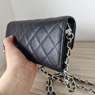 Bolso Cartera Chanel Piel Caviar Plateado