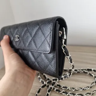 Bolso Cartera Chanel Piel Caviar Plateado