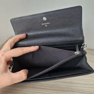 Bolso Cartera Chanel Piel Caviar Plateado