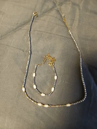 Conjunto Collar y Pulsera Perlas y Piedras