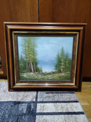 Cuadro Óleo Paisaje Bosque y Lago