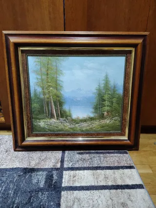 Cuadro Óleo Paisaje Bosque y Lago
