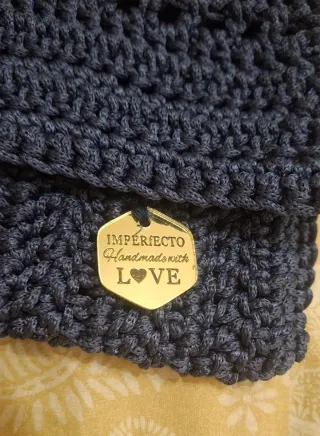 Bolso de mano, clutch, azul marino tejido a mano