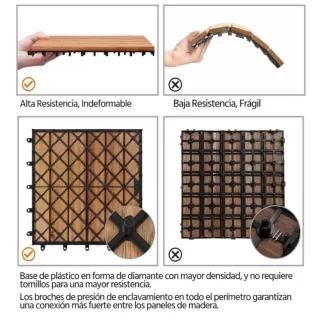 Pavimento per terrazza esterna. Piastrelle in legno di Acacia