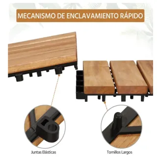 Pavimento per terrazza esterna. Piastrelle in legno di Acacia