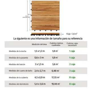 Pavimento per terrazza esterna. Piastrelle in legno di Acacia