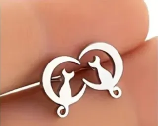 Pendientes gato luna acero plateado
