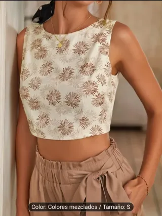 Top floral beige y marrón