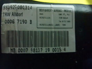 2108600805 AIRBAG SALPICADERO MERCEDES-BENZ CLASE E 1ª GENER W210 1997-1998-1999-2000-2001-2002