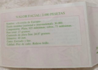 5 VALORES PLATA-FDC BRILLO.SERIE IV- AÑO 1992.