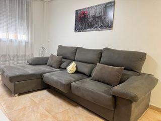 Sofá Chaise Longue Gris 3m, lateral de 1m y 1,60m.