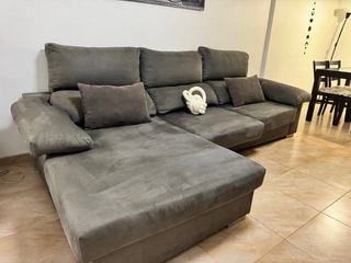 Sofá Chaise Longue Gris 3m, lateral de 1m y 1,60m.