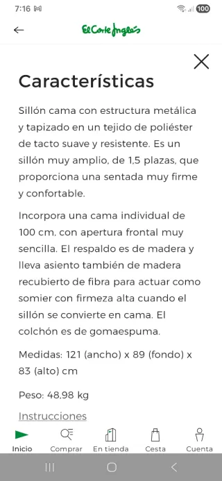 Sofá Cama El Corte Inglés Blanco