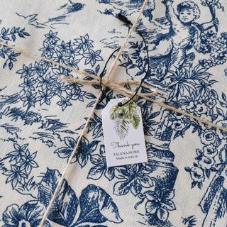 Tovaglia Toile de Jouy blu 12 posti copritavola