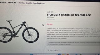 Bicicleta Scott Spark RC Team Azul Talla L