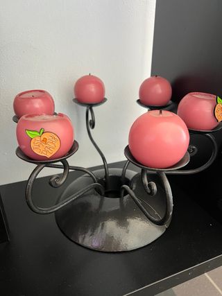 Candelabro ferro battuto con 5 candele rosa