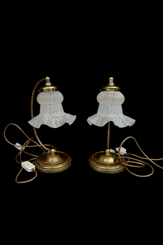 Coppia Lampade Tavolo Ottone e Vetro