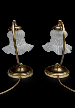 Coppia Lampade Tavolo Ottone e Vetro