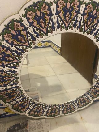 Espejo redondo decorado cerámica