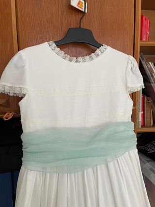 Vestido de Comunión Blanco con Lazo verde agua