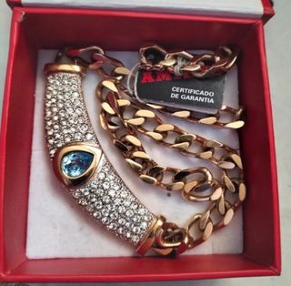 Gargantilla espectacular con piedras azules y dora