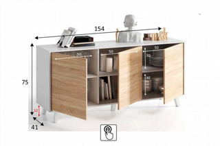 Aparador Nórdico 3 Puertas, Blanco Brillo y Roble