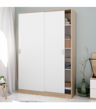 Armario 120x200x50cm Puertas Correderas. Blanco y