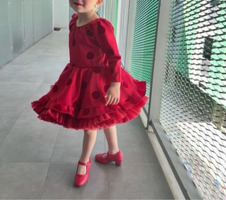 Vestido Flamenca Niña Rojo Lunares