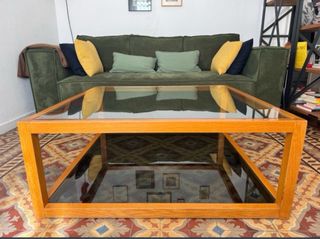 Mesa centro cristal y madera