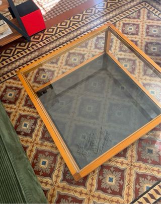 Mesa centro cristal y madera