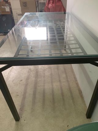 Mesa comedor forja y cristal negra