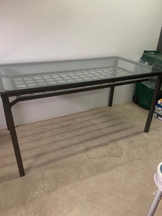 Mesa comedor forja y cristal negra