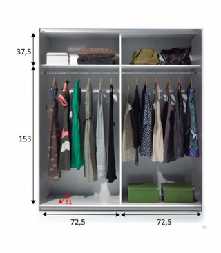 Armario150 X 200 X 60 Cm 2 Puertas Correderas. Bl