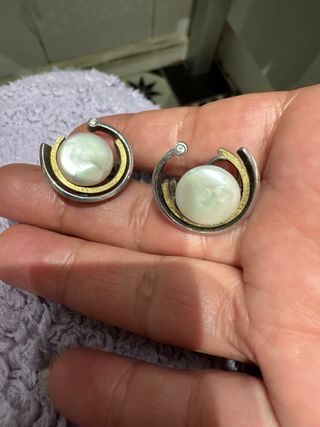 Pendientes Bintang Plata y Oro Perla